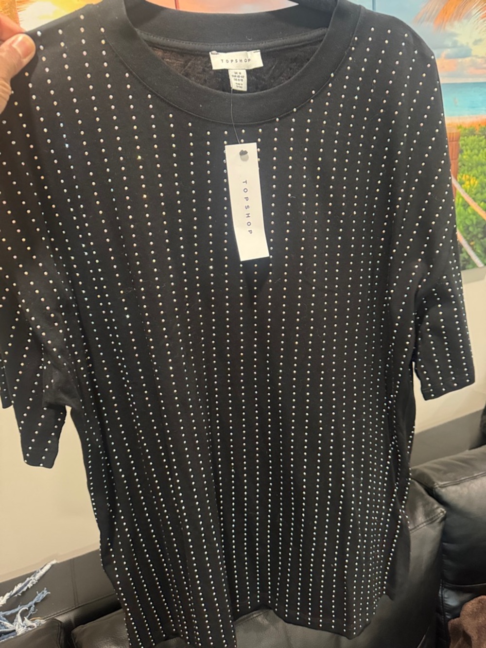 Topshop Black Tee with Silver Stud Rows sz 8-10